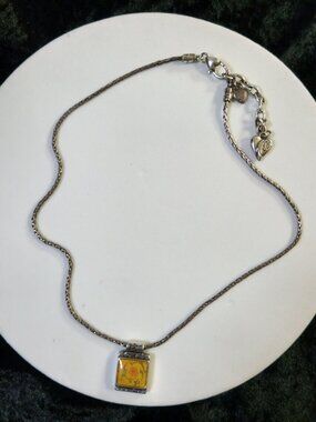 Brighton Florence Vintage Pendant Necklace W/ Yellow Flower Square Pendant